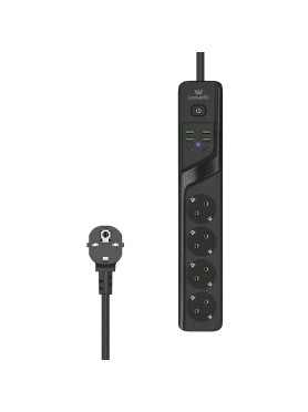 Leewello Πολύπριζο Aσφαλείας με 4 USB-A και 2 USB-C Κωδικός: 783071-ΜΑΎΡΟ