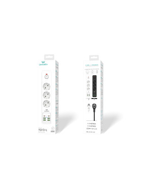 Leewello Πολύπριζο Aσφαλείας με 4 USB-A και 2 USB-C Κωδικός: 783070-ΜΑΎΡΟ