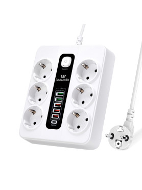 Leewello Πολύπριζο Aσφαλείας 6 Θέσεων με 5 USB-A, 1 USB-C και Διακόπτη Κωδικός: 783069-ΛΕΥΚΟ
