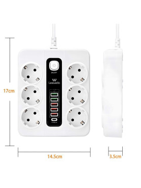 Leewello Πολύπριζο Aσφαλείας 6 Θέσεων με 5 USB-A, 1 USB-C και Διακόπτη Κωδικός: 783069-ΛΕΥΚΟ