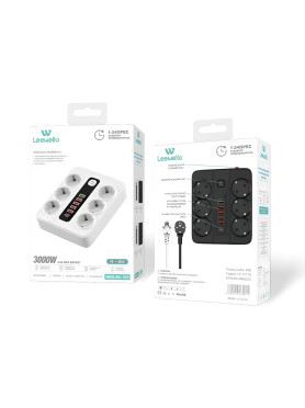 Leewello Πολύπριζο Aσφαλείας 6 Θέσεων με 5 USB-A, 1 USB-C και Διακόπτη Κωδικός: 783069-ΛΕΥΚΟ
