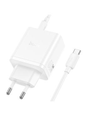Hoco Φορτιστής με Θύρα USB-A και 2 Θύρες USB-C και Καλώδιο USB-C - USB-C 65W Power Delivery Λευκός (N51 Scenery)