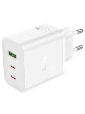 Hoco Φορτιστής με Θύρα USB-A και 2 Θύρες USB-C και Καλώδιο USB-C - USB-C 65W Power Delivery Λευκός (N51 Scenery)