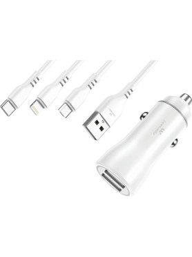 Leewello CC115+SJX-187 Φορτιστής Αυτοκινήτου 3.1A Γρήγορης Φόρτισης με Θύρες: 2xUSB μαζί με Καλώδιο Type-C Λευκός