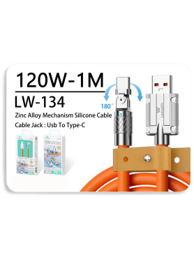 Leewello LW-134 Angle (90°) USB 2.0 Cable USB-C male - USB-A 120W PD Πορτοκαλί 1m