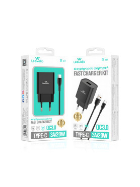 Leewello Φορτιστής με Θύρα USB-A και Καλώδιο USB-C 20W Quick Charge 3.0 Μαύρος (LW-327)