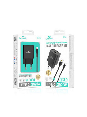 Leewello Φορτιστής με Θύρα USB-A και Καλώδιο USB-C 20W Quick Charge 3.0 Μαύρος (LW-327)