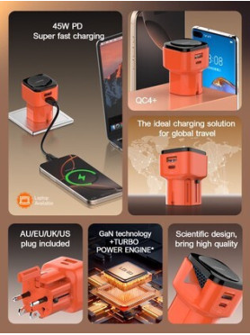 Ldnio Φορτιστής με Θύρα USB-A και Θύρα USB-C και Καλώδιο USB-C - USB-C 45W Πορτοκαλί (Q2420)