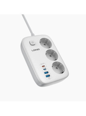 Ldnio Πολύπριζο Aσφαλείας 3 Θέσεων με USB-A, Διακόπτη και Καλώδιο 2m