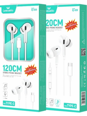 Leewello EJ-025 In-ear Handsfree με Βύσμα USB-C Λευκό