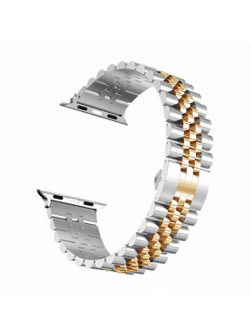 Leewello LW-375 Λουράκι Ανοξείδωτο Ατσάλι Silver+Gold (Apple Watch 44/45/46mm/Ultra 49mm)