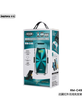 Remax Βάση Κινητού Αυτοκινήτου RM-C49 Green με Ρυθμιζόμενα Άγκιστρα και Ασύρματη Φόρτιση