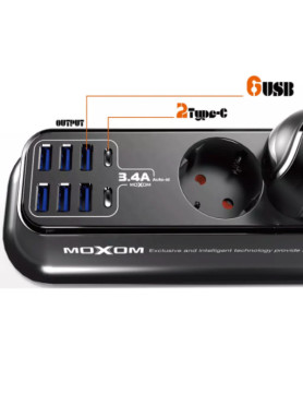 Moxom MX-ST05 Πολύπριζο 4 Θέσεων με 6 USB-A, 2 USB-C και Καλώδιο 2m Κωδικός: 31008KLH50BK