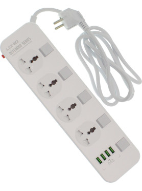 Ldnio Πολύπριζο Aσφαλείας 4 Θέσεων με 4 USB-A, Διακόπτη και Καλώδιο 2m Κωδικός: SC4408