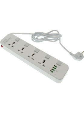 Ldnio Πολύπριζο Aσφαλείας 4 Θέσεων με 4 USB-A, Διακόπτη και Καλώδιο 2m Κωδικός: SC4408