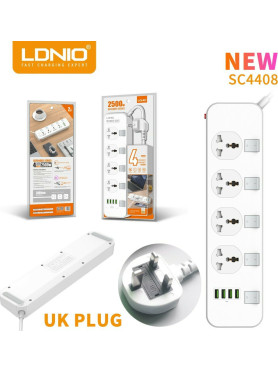 Ldnio Πολύπριζο Aσφαλείας 4 Θέσεων με 4 USB-A, Διακόπτη και Καλώδιο 2m Κωδικός: SC4408