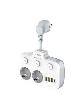 Ldnio Πολύπριζο 2 Θέσεων με 3 USB-A, 1 USB-C και Διακόπτη Κωδικός: SE2435
