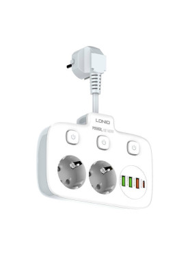 Ldnio Πολύπριζο 2 Θέσεων με 3 USB-A, 1 USB-C και Διακόπτη Κωδικός: SE2435