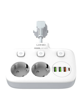 Ldnio Πολύπριζο 2 Θέσεων με 3 USB-A, 1 USB-C και Διακόπτη Κωδικός: SE2435