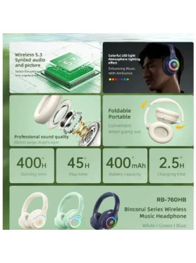 Remax RB-760HB Ασύρματα Bluetooth Over Ear Ακουστικά με 7 ώρες Λειτουργίας Λευκά