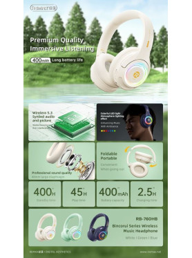 Remax RB-760HB Ασύρματα Bluetooth Over Ear Ακουστικά με 7 ώρες Λειτουργίας Μπλε