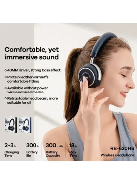 Remax RB-620HB Ασύρματα Bluetooth On Ear Ακουστικά με 18 ώρες Λειτουργίας Μαύρα