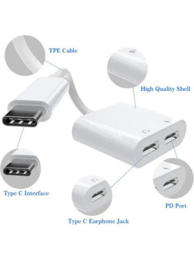 Leewello Μετατροπέας USB-C male σε USB-C / 3.5mm male Λευκό
