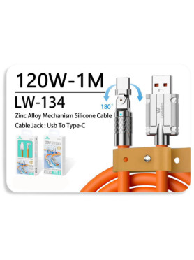 Leewello LW-134 Angle (90°) USB 2.0 Cable USB-C male - USB-A 120W Πορτοκαλί 1m