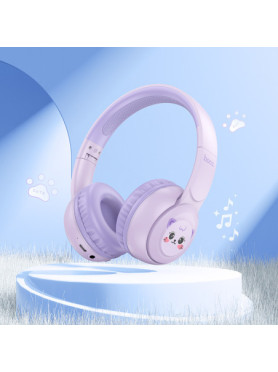 Hoco W60 Rhyme Ασύρματα / Ενσύρματα Παιδικά On Ear Ακουστικά με 28 ώρες Λειτουργίας Μωβ