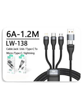 Leewello Braided USB to Lightning Cable 6A Μαύρο 1.2m