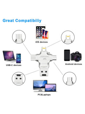 Leewello Lw-216 Μετατροπέας USB-A male σε Lightning / USB-C / micro USB 3x male Γκρι