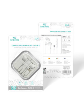 Lw-e08 Type-c Flat Ear Ενσυρματα Στερεοφωνικα Ακουστικα Λευκο 1.2m