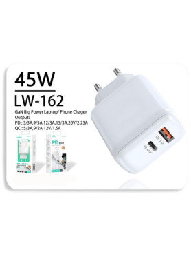 Leewello Φορτιστής Χωρίς Καλώδιο με Θύρα USB-A και Θύρα USB-C 45W Power Delivery Λευκός (Lw-162)