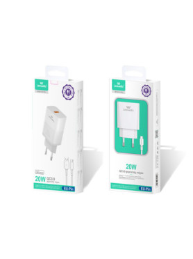 Leewello Φορτιστής με Θύρα USB-A και Καλώδιο USB-C 20W Λευκός (CDQ22)