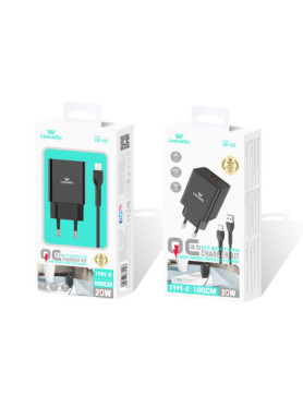 Leewello Φορτιστής με Θύρα USB-A και Καλώδιο USB-C 20W Μαύρος (Lw-152)