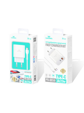 Leewello Φορτιστής με Θύρα USB-A και Θύρα USB-C και Καλώδιο USB-A - USB-C 20W Λευκός (Lw-153)