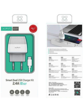 Xipin Φορτιστής με 2 Θύρες USB-A και Καλώδιο USB-C Λευκός (EU-11T)