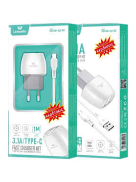 Leewello Φορτιστής με 2 Θύρες USB-A και Καλώδιο USB-C Λευκός (CDQ-068 + SJX-187)