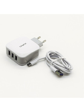 Xipin Φορτιστής με 3 Θύρες USB-A και Καλώδιο USB-C Λευκός (EU-15T)
