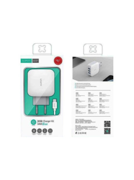 Xipin Φορτιστής με 3 Θύρες USB-A και Καλώδιο USB-C Λευκός (EU-15T)