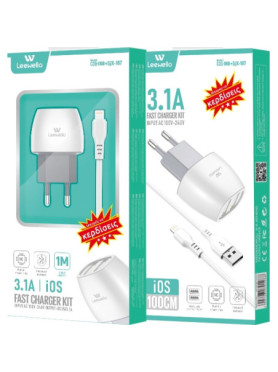Leewello Φορτιστής με 2 Θύρες USB-A και Καλώδιο Lightning Λευκός (CDQ-068 + SJX-187)