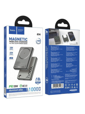 Hoco Q34 MagSafe Power Bank 10000mAh 20W με Θύρα USB-C Power Delivery Metal Grey