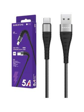 Borofone BX32 Braided USB 2.0 Cable USB-C male - USB-A male Μαύρο 1m
