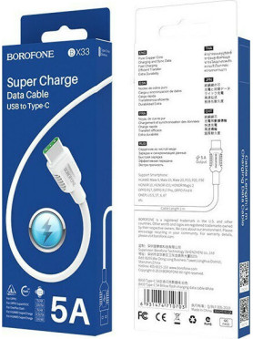 Borofone BX33 Billow USB 2.0 Cable USB-C male - USB-A male Λευκό 1.2m (10703)