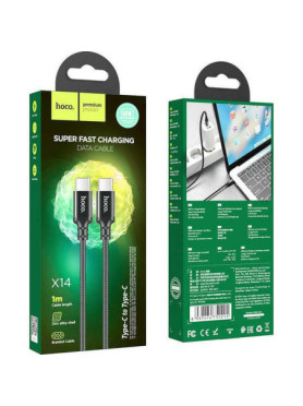 Hoco X14 Double Speed Braided USB 2.0 Cable USB-C male - USB-C 60W Μαύρο 1m (HC-X14TT)