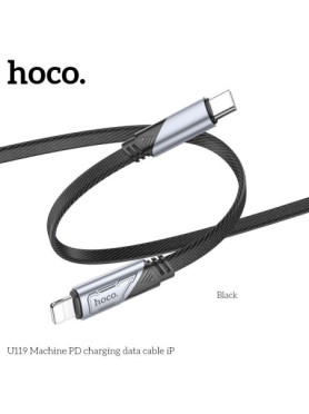 Hoco U119 Braided / Flat USB-C to Lightning Cable Μαύρο 1.2m