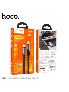 Hoco U119 Braided / Flat USB-C to Lightning Cable Μαύρο 1.2m
