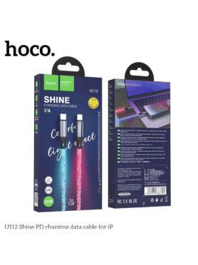 Hoco U112 Shine LED USB 2.0 Cable USB-C male - USB-C 20W Πολύχρωμο 1m