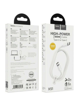 Hoco X51 USB 2.0 Cable USB-C male - USB-C 100W Λευκό 2m (HC-X51WH)