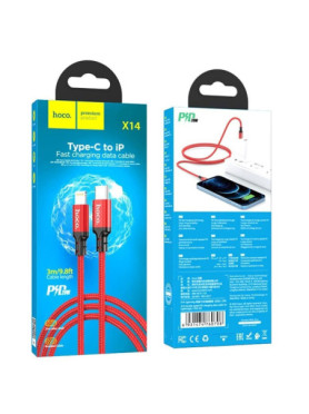 Hoco X14 Braided USB 2.0 Cable USB-C male - USB-A Κόκκινο 3m